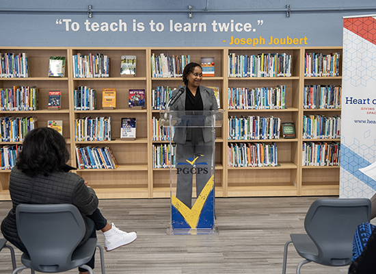 speaker at Professional Library ribbon cutting ceremony