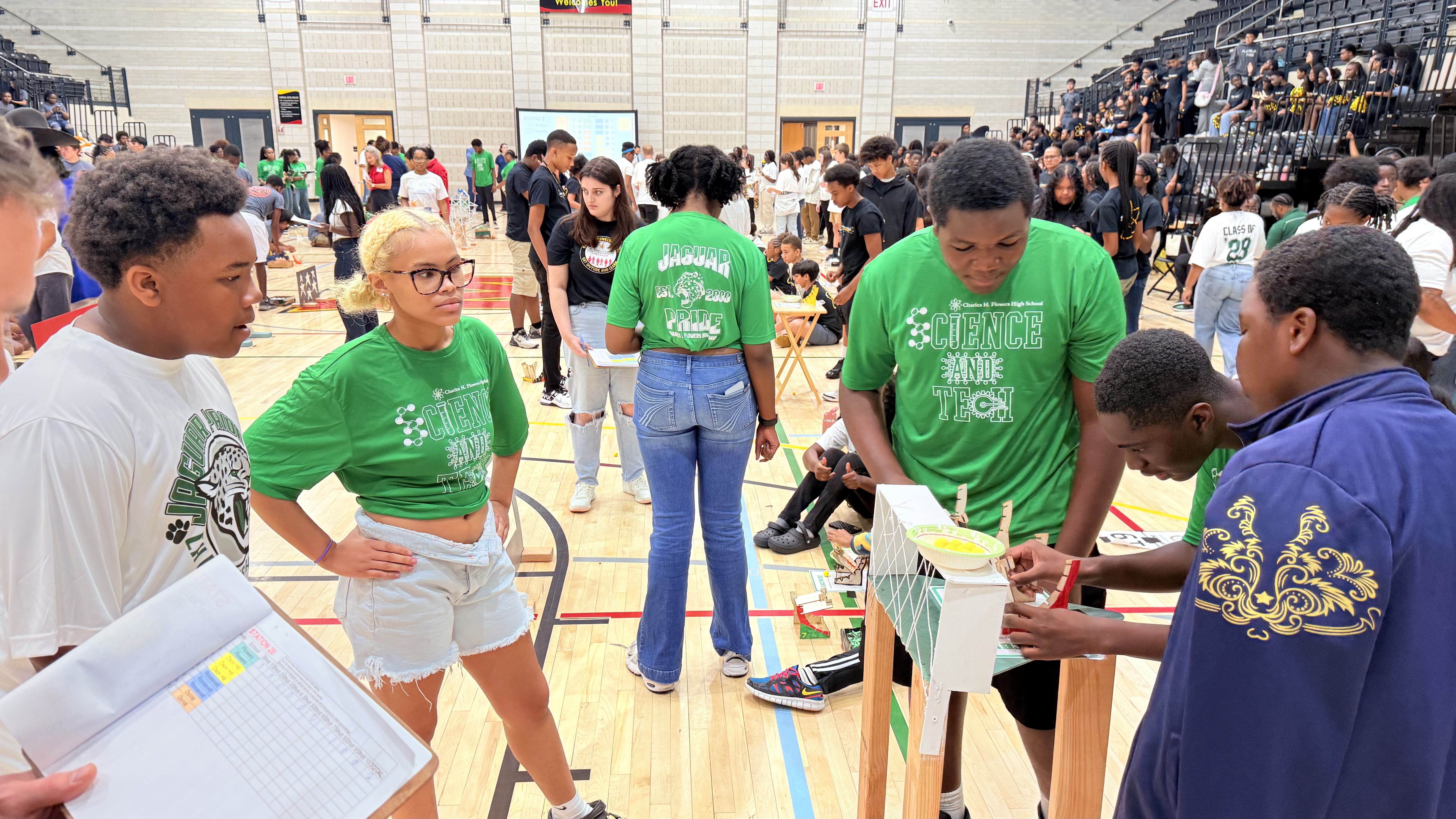 group looking at stem project