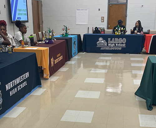high school tables set up at SAAC conference