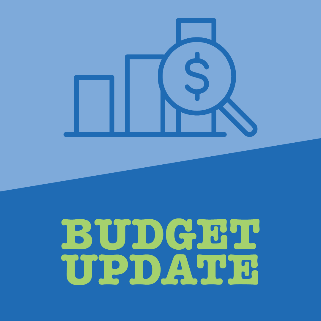 budget update with dollar symbol over bar graph