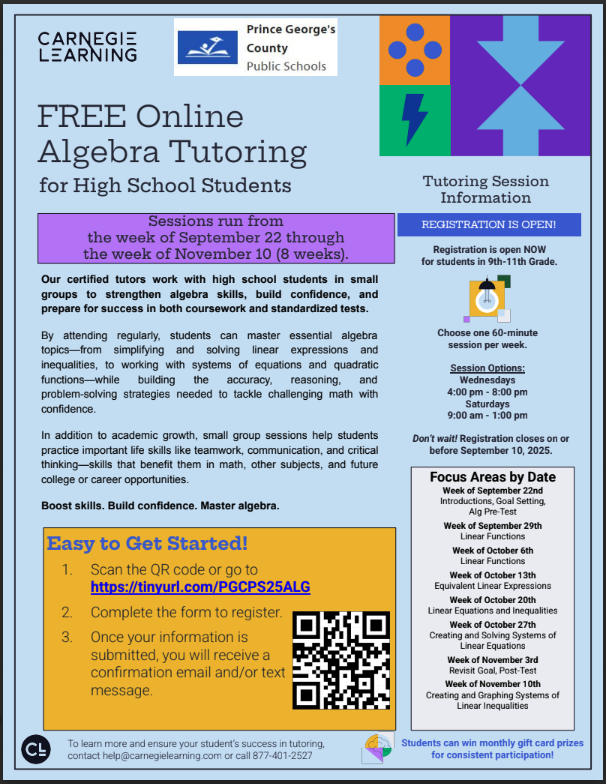 Algebra Tutoring Fall 2025-High School Flyer