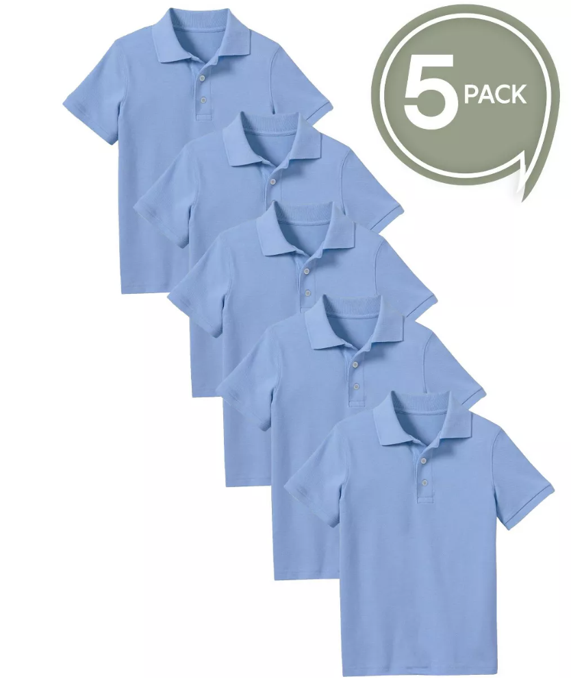 boy's light blue polo shirts 5-pack