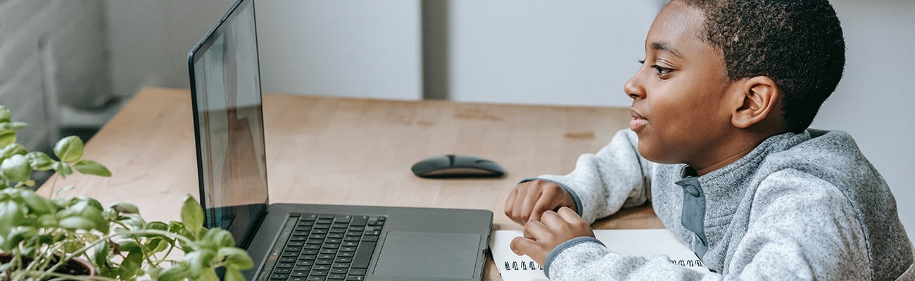 boy looking at laptop